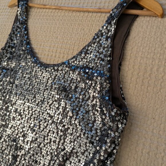Sequin Tank Top Brown Silver Sequins Size M Party Holiday Top - Picture 10 of 12